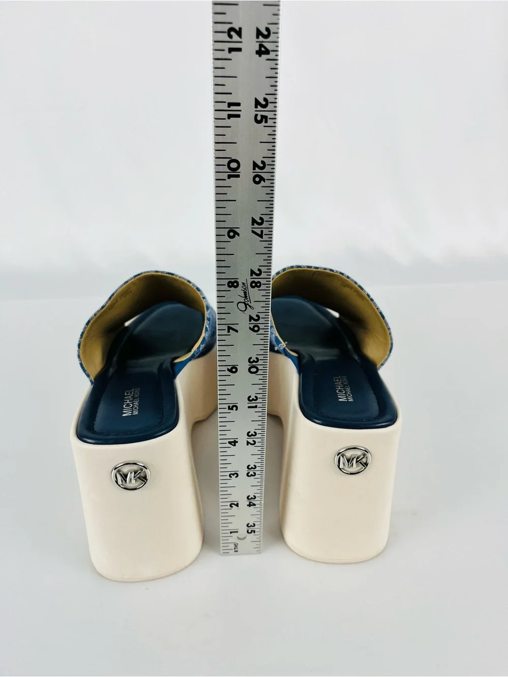 MICHAEL Michael Kors Dabney Chunky Platform Slide Sandals Denim Monogram Size 10